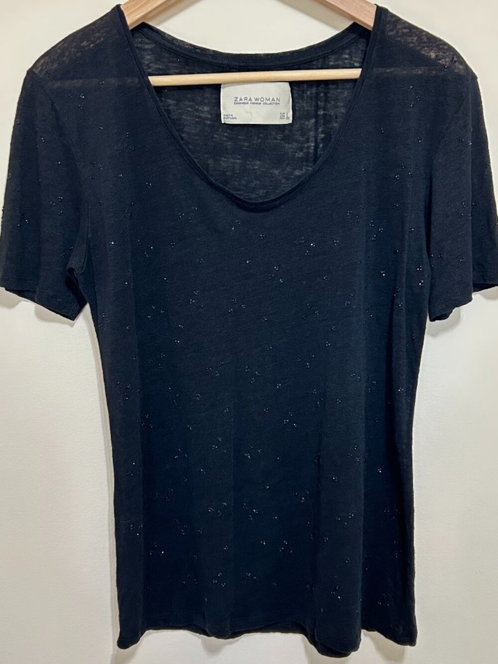 Zara Women Denimwear Premium Collection Scoop Neck Short Sleeve Top Black Size L